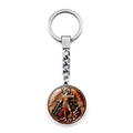 Porte-clés Archange Michel avec dôme en verre double face et anneau en métal argenté - Saint Michel Terrassant le Démon Pose 1 (XSWX7941-1)