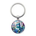 Llavero navideño de muñeco de nieve con anillo de metal plateado y colgante de cristal - Muñeco de Nieve con Sombrero Azul y Adorno (XSWX7891-3)