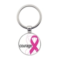 Silberner Schlüsselanhänger mit rosa Schleife und Courage-Anhänger gegen Brustkrebs - Courage Text Stil (XSWX7874-1)
