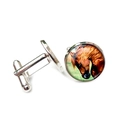 Silver round cufflinks with realistic brown horse head glass dome for men shirt - Bowing Steed Pattern (XSWX7905-2)