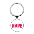Silberner Schlüsselanhänger mit rundem Anhänger, rosa HOPE-Text und Schleifensymbol - Hope Text Stil (XSWX7874-2)