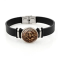 Black leather Archangel St. Michael bracelet with silver buckle and embossed metal charm - Bronze Relief Style (XSWX7934-2) / Black