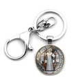 Portachiavi medaglia San Benedetto argento con chiusura a moschettone e ciondolo tondo - Stile Medaglia Bianco e Nero (XSWX7909-1)