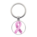 Schlüsselanhänger aus Silbermetall mit rosa Schleife und poliertem Glasdom - Reiner Rosa Schleife Stil (XSWX7874-4)