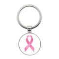 Portachiavi con nastro rosa in vetro e metallo argento per sensibilizzazione al cancro - Stile Fiocco Effetto 3D (XSWX7874-6)