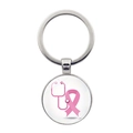 Portachiavi argento con ciondolo in vetro, nastro rosa e motivo con stetoscopio - Stile Nastro Stetoscopio (XSWX7874-7)