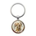 Macro shot of Archangel Michael religious glass pendant with silver stainless steel ring - Golden Armor Sword Angel Style(XSWX7943-7)