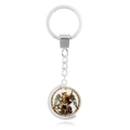 Archangel Michael double-sided rotating pendant keychain in silver-tone metal - Cathedral Glass Painted Style (XSWX7945-8)