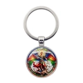 Close-up of Archangel Michael stained glass metal keychain with silver ring - Colorful Cathedral Window Texture Style(XSWX7943-5)