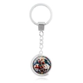 Polished silver metal keychain featuring St. Michael battling the dragon design - Victory Over Dragon with Sword Style (XSWX7945-6)