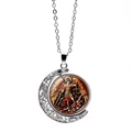 Archangel Saint Michael rotating moon pendant necklace in silver finish for protection - Classic Religious Painting Style (XSWX7952-1)