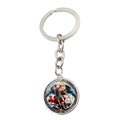 Detailed view of Saint Michael Archangel art pendant on a silver metal keychain - Vintage Painted Glass Archangel Style (XSWX7946-6)
