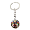 Close-up of Archangel Michael religious glass cabochon keychain with silver alloy ring - Iridescent Wings Archangel Style (XSWX7946-5)