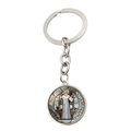 Silver Saint Benedict Medal keychain accessory for car keys and bag pendant - Full Saint Image Style (XSWX7908-1)