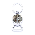 Silver Saint Benedict medal keychain bottle opener with a colorful religious charm pendant - St. Benedict Figure Colorful Style (XSWX7910-1)