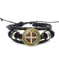 Mehrlagiges St. Benedikt Medaillen Lederarmband mit blauen Perlen in schwarz geflochten - Rot-Blaues St. Benedikt Kreuz Stil (XSWX7914-5)
