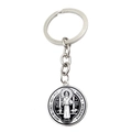 Silver St. Benedict Medal keychain for bags and car keys with double-sided religious emblem - Silver Metal Embossed Style (XSWX7908-3)