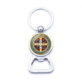 Silver Saint Benedict medal keychain and bottle opener in polished metal finish - St. Benedict Medal Colorful Enamel Style (XSWX7910-5)