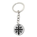 Silver Saint Benedict Medal keychain accessory for car keys and bag pendant - Black and White Medal Style (XSWX7908-4)
