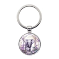 Elephant time gem keychain pendant with purple floral artwork on silver metal ring - Little Elephant in Purple Flowers (XSWX7872-1)