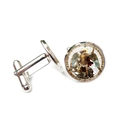 Detailed close-up of Saint Michael glass dome cufflinks with silver-tone metal finish - Archangel Michael Slaying Dragon Painting Style (XSWX7954-8)