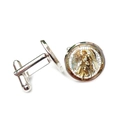 Detailed macro view of silver Archangel Michael cufflinks with stained glass pattern - Battle Angel Michael Stained Glass Style (XSWX7954-7)