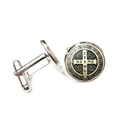 Silver Saint Benedict Medal cufflinks with classic toggle closure for men's shirts - Silver Plated Style (XSWX7917-6)
