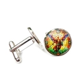 Detail of silver cufflinks featuring Archangel Michael art glass and T-bar closure - Winged Angel With Sword And Shield Style (XSWX7954-4)