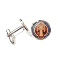 Silver Saint Benedict Medal cufflinks with red and blue enamel for men's shirts - Red Blue Gold Tricolor Medal Style (XSWX7917-7)