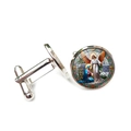 Archangel Michael religious glass cabochon cufflinks in silver finish on white background - The Annunciation Painted Illustration Style (XSWX7954-3)