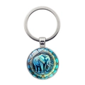 Porte-clés dôme en verre avec éléphant thaïlandais coloré et motif floral mandala - Éléphant Bleu d'Asie du Sud-Est (XSWX7872-20)