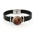 Archangel Michael religious leather bracelet in black with silver tone pendant - Colorful Illustration Style (XSWX7934-1) / Black