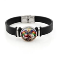 Archangel Saint Michael black leather bracelet with round stainless steel icon inlay - Classic Demon Slayer Style (XSWX7934-5) / Black