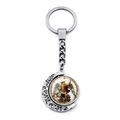 Detail of silver moon keychain with rotating Archangel Michael pendant and art illustration - Saint Michael Pattern 8 (XSWX7969-8)