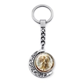 Detail of Archangel Saint Michael rotating moon keychain with silver metal engraving - Saint Michael Pattern 7 (XSWX7969-7)