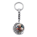 Close-up of Saint Michael rotating moon keychain with silver hollow design - Saint Michael Pattern 6 (XSWX7969-6)