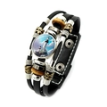 Retro multi-layer leather bracelet with lighthouse glass dome and wooden beads - Blue Sky Lighthouse Style (XSWX7991-6)