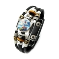 Close-up of multilayer leather bracelet with lighthouse glass cabochon and vintage beads - Nautical Adventure Lighthouse Style (XSWX7991-4)