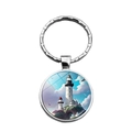 Coastal lighthouse glass cabochon keychain in silver metal ring for accessories - Lighthouse Scenery 6 (XSWX7992-6)