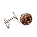 Archangel Michael glass gem cufflinks in silver finish for men's French shirts - Archangel Michael Defeating Demon Illustration Style (XSWX7954-1)