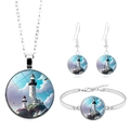 Coastal lighthouse jewelry set with glass gem pendant necklace, bracelet and earrings - Lighthouse Nautical Illustration Style(XSWX7997-6)