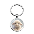 Schattige schaap sleutelhanger met rond zilveren metalen frame en glazen koepel - Cartoon Schaap Stijl (XSWX7999)