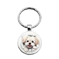 Portachiavi tondo argento con grafica 3D di cucciolo di cane su uno sfondo bianco puro - Effetto 3D Cane (XSWX8018)