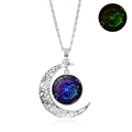 Luminous Pisces necklace featuring silver hollow moon and green glow-in-the-dark pendant - Luminous Pisces
