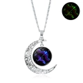 Luminous Sagittarius moon necklace with silver crescent moon and glowing pendant - Luminous Sagittarius
