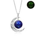 Luminous Leo zodiac necklace featuring hollow moon pendant with blue glow-in-the-dark stone - Luminous Leo