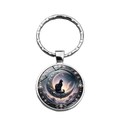 Llavero creativo con gato negro en luna creciente y anillo de metal plateado elegante - Estilo Gato Negro Luna (XSWX8020)