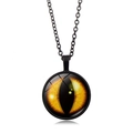 Dettaglio di un ciondolo tondo vintage con motivo occhio di drago giallo e catena nera - Stile Occhio di Drago Giallo Oro (XSWX8034-6)