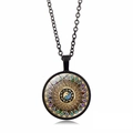 Nahaufnahme der Mandala-Kette mit Yin-Yang-Symbol und Tierkreiszeichen an schwarzer Kette - XSWX8029-Schwarz
