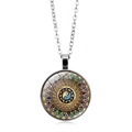 Retro Mandala Halskette mit Tierkreiszeichen und Yin Yang Glaskabochon Anhänger - XSWX8029-Silber